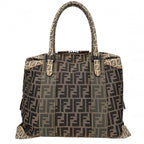 Fendi Handbag Zucca Tote Shoulder Canvas Leather Brown Black