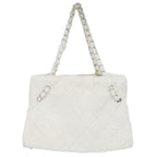 Chanel Tote Camellia Quilted Chain CC Logo Shoulder Handbag Faux Fur White — view 2