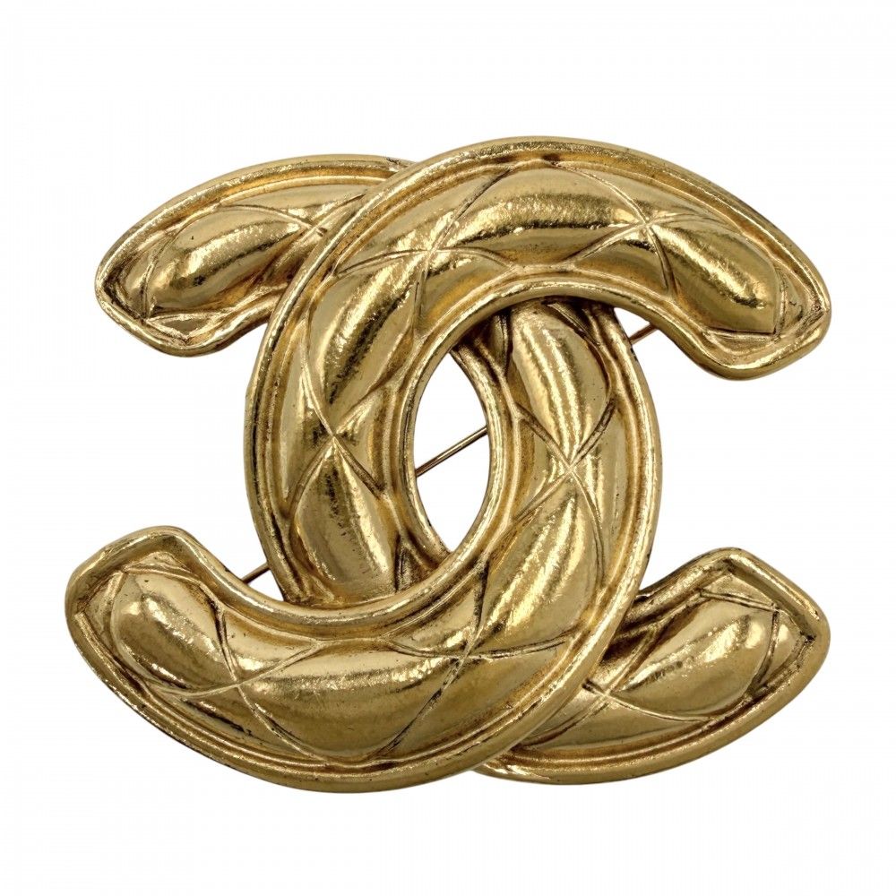 Chanel Brooch Quilted CC Logo Vintage Gold Plated