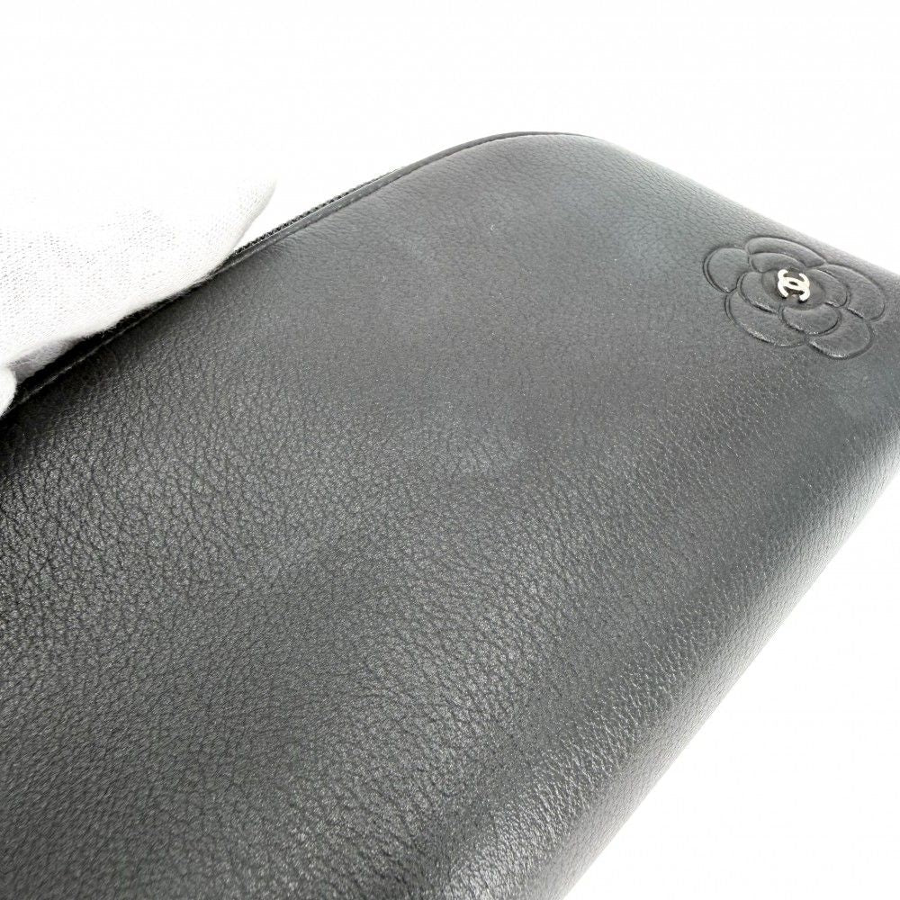 Chanel Pouch Camellia CC Logo Case Leather Black Silver — view 9