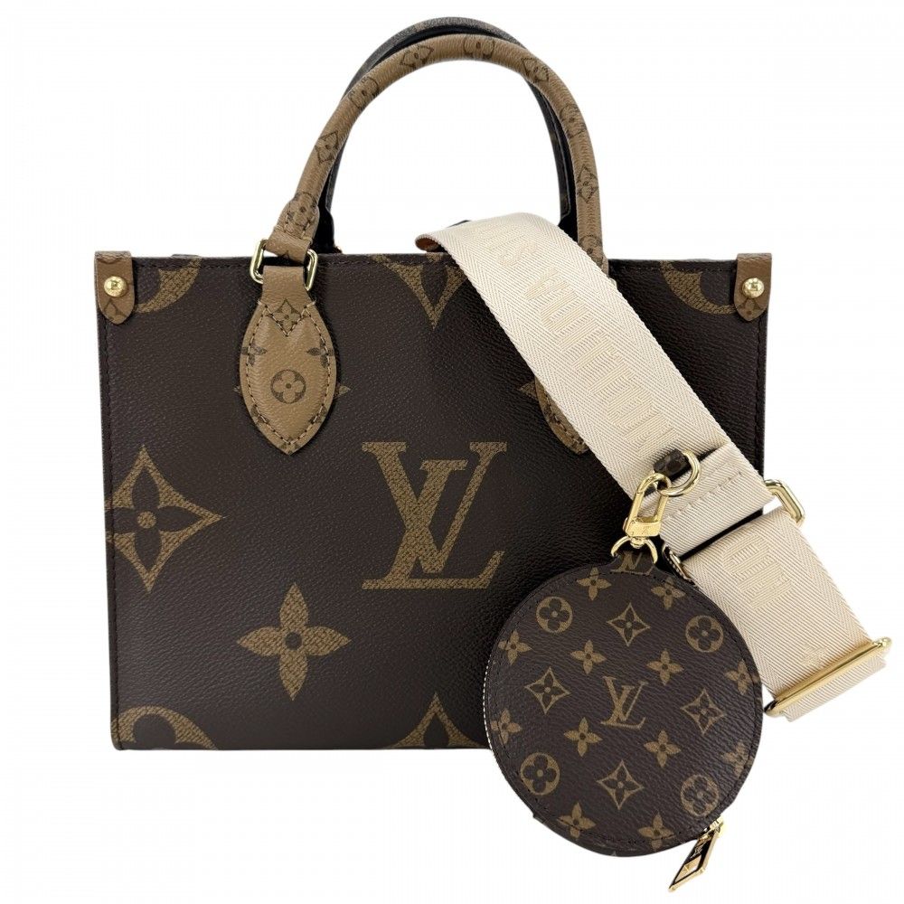 Louis Vuitton 2-Way Monogram Reverse On The Go PM Shoulder Bag Brown Gold