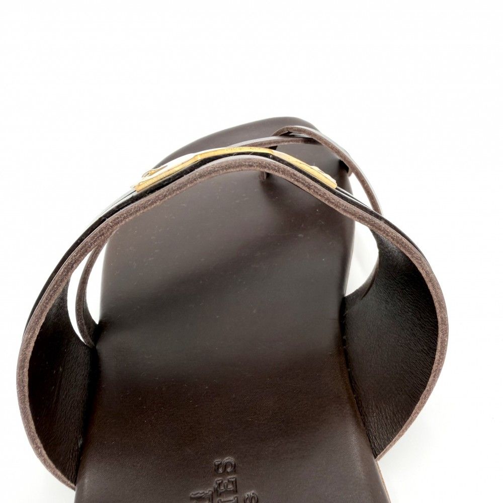 Hermes Sandals Flat Shoes 41.5 Leather Brown Gold Spring Summer — view 4