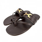 Hermes Sandals Flat Shoes 41.5 Leather Brown Gold Spring Summer