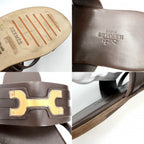 Hermes Sandals Flat Shoes 41.5 Leather Brown Gold Spring Summer — view 5