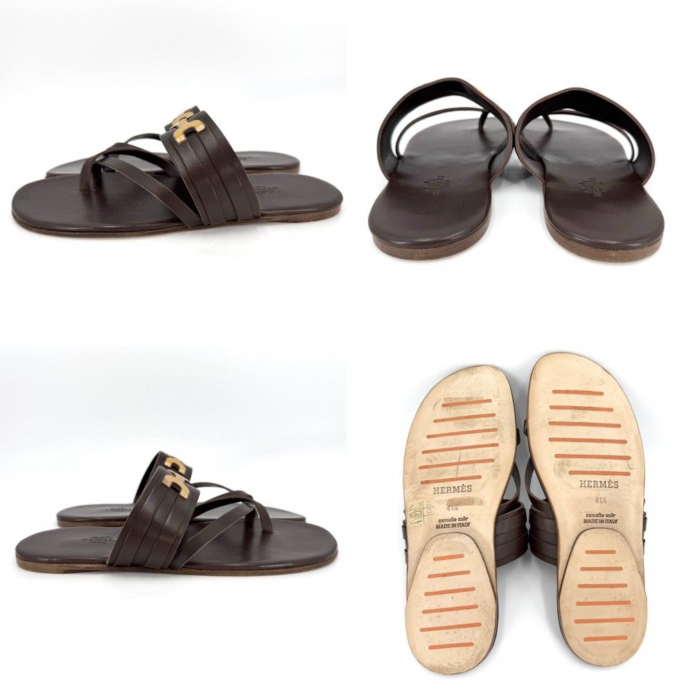 Hermes Sandals Flat Shoes 41.5 Leather Brown Gold Spring Summer — view 2