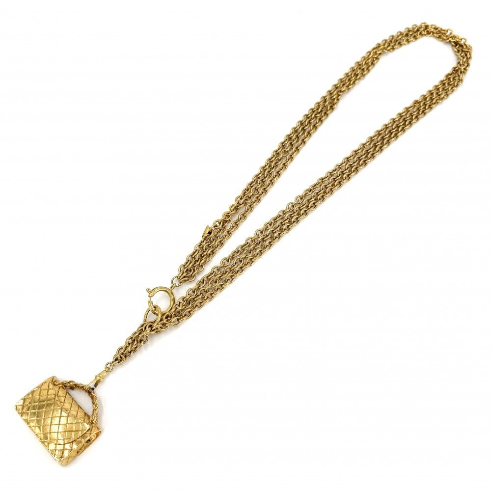 Chanel Necklace CC Logo Quilted Motif Bag Pendant Vintage Gold Plated — view 5