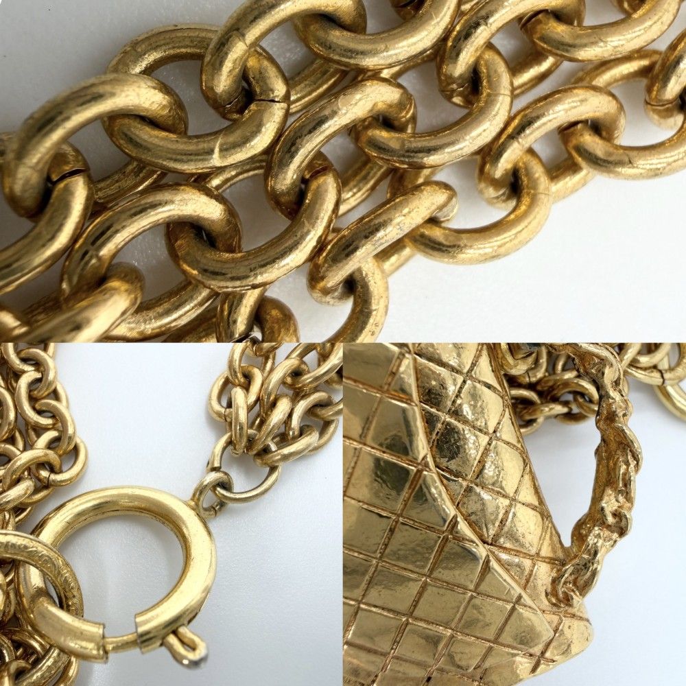 Chanel Necklace CC Logo Quilted Motif Bag Pendant Vintage Gold Plated — view 7