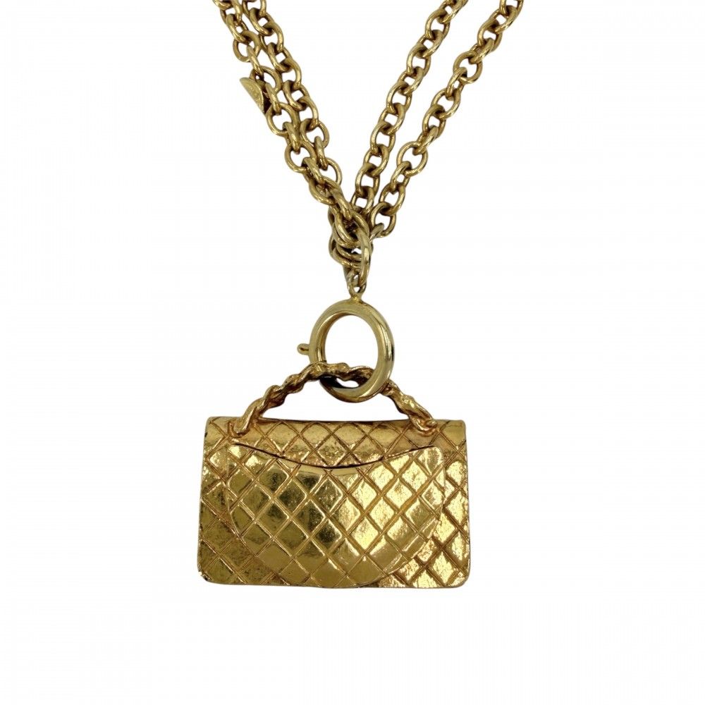 Chanel Necklace CC Logo Quilted Motif Bag Pendant Vintage Gold Plated — view 2