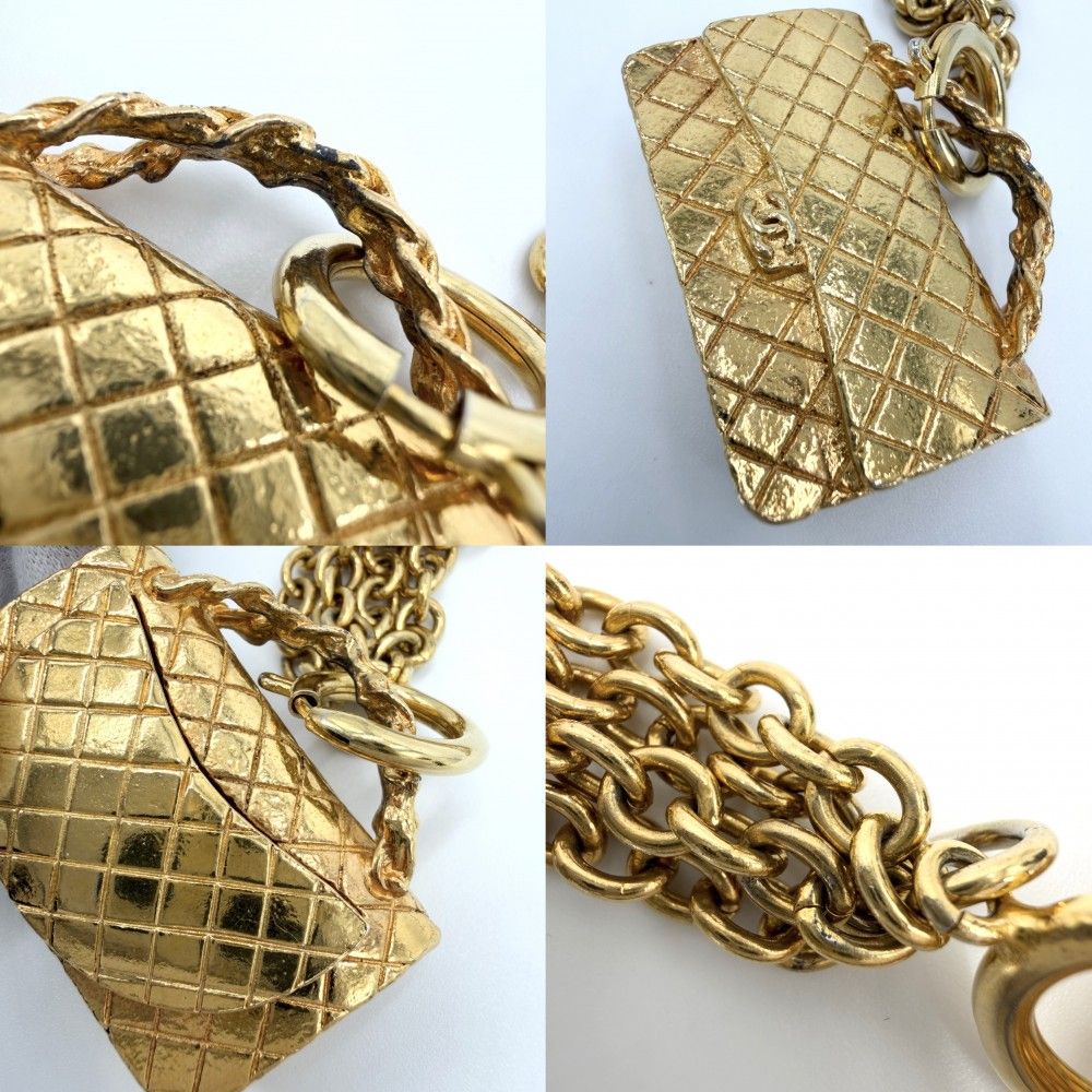 Chanel Necklace CC Logo Quilted Motif Bag Pendant Vintage Gold Plated — view 6