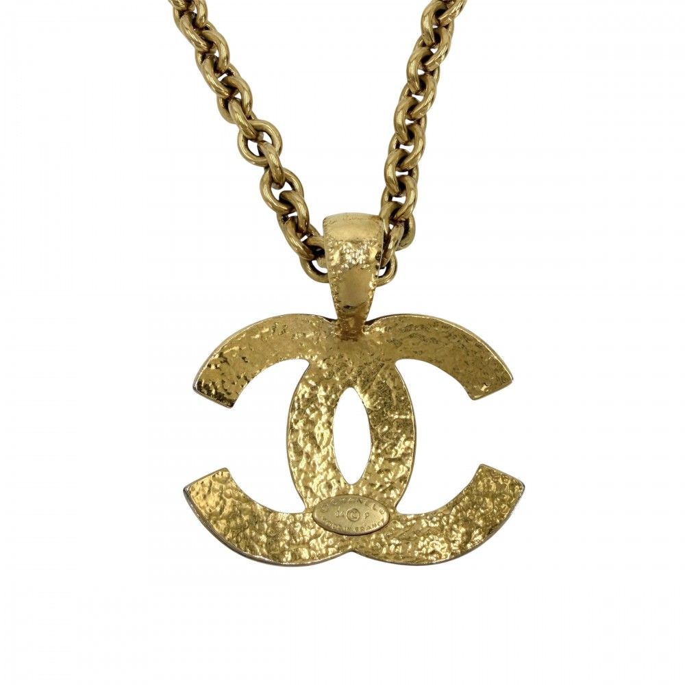 Chanel Necklace CC Logo Long Pendant Quilted Coco Vintage Gold Plated — view 2