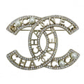 Chanel Brooch CC Logo Rhinestone Faux Pearl Silver