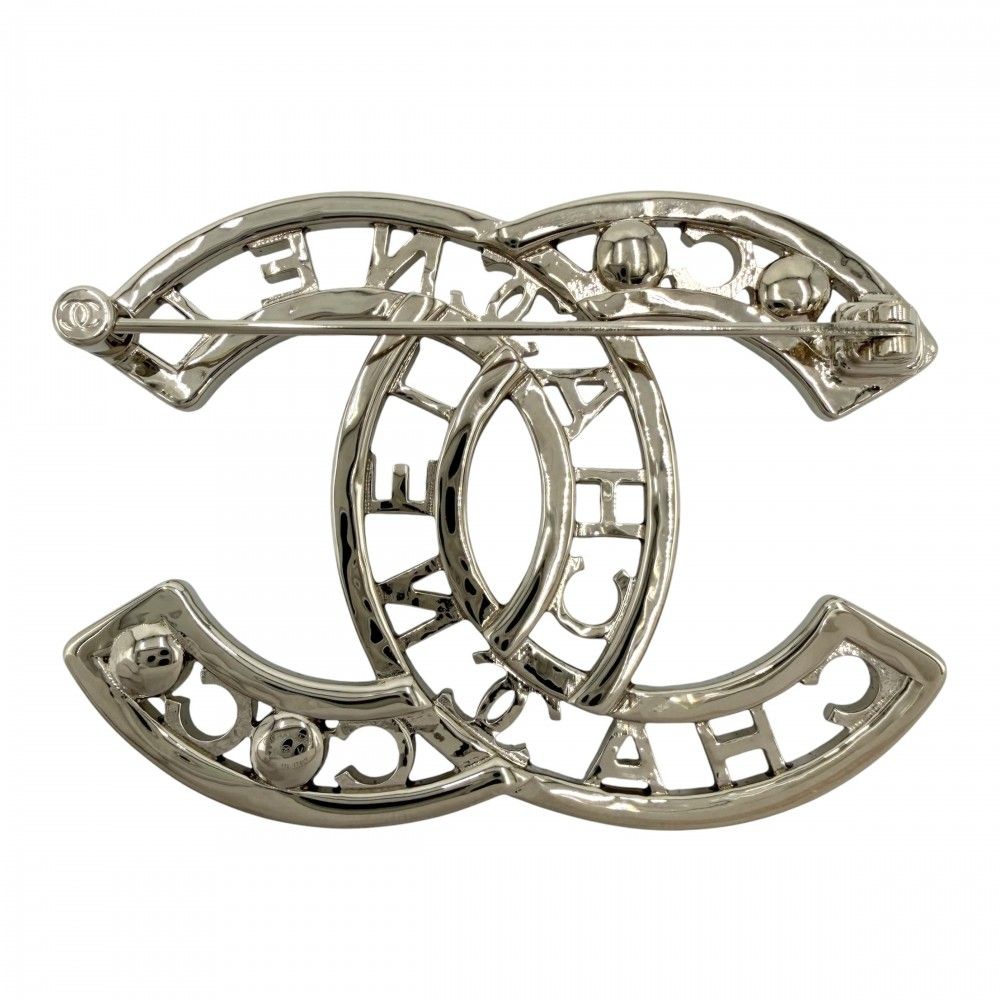 Chanel Brooch CC Logo Rhinestone Faux Pearl Silver — view 2