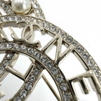 Chanel Brooch CC Logo Rhinestone Faux Pearl Silver — view 8