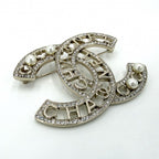Chanel Brooch CC Logo Rhinestone Faux Pearl Silver — view 3