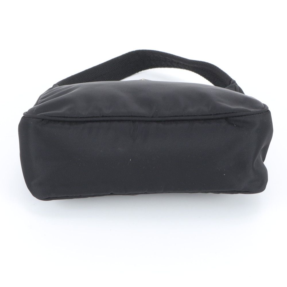 Prada Tessuto Nylon Triangle Logo Leather Handbag Tote Black — view 6