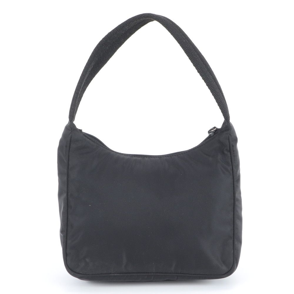 Prada Tessuto Nylon Triangle Logo Leather Handbag Tote Black — view 3