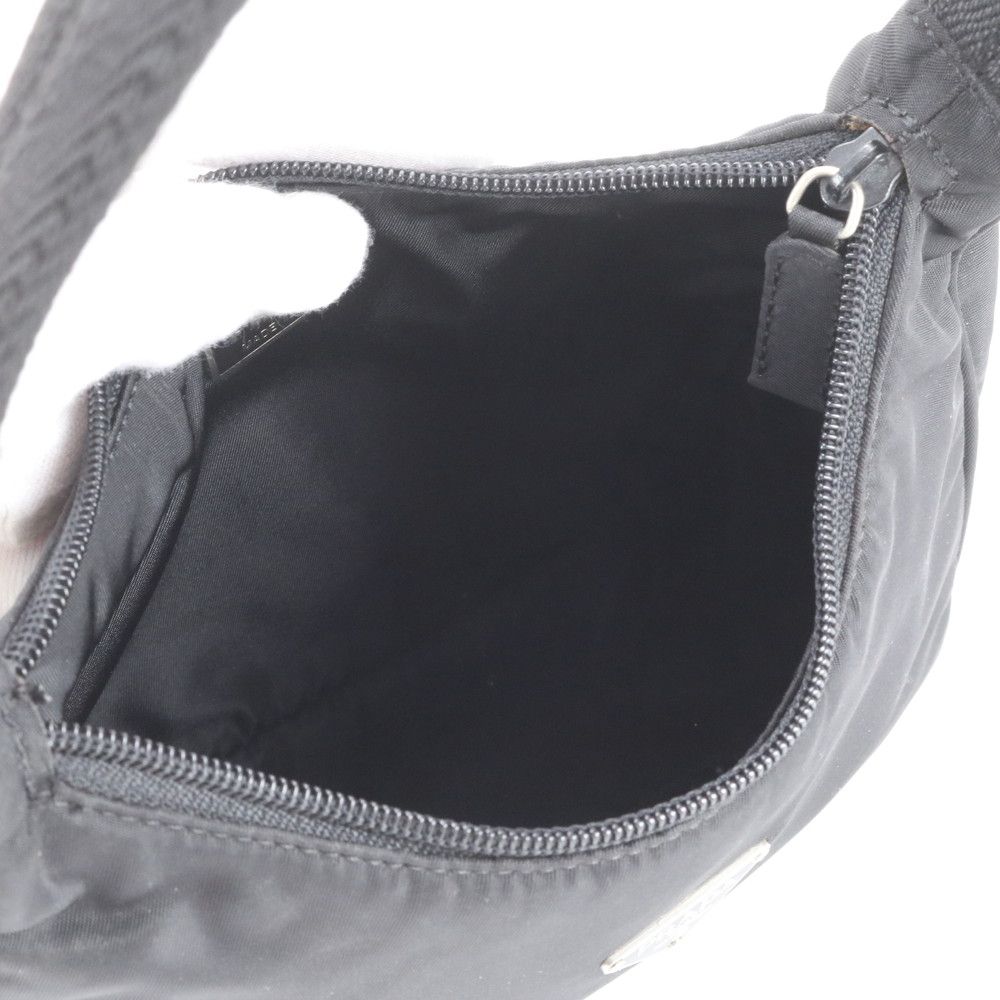 Prada Tessuto Nylon Triangle Logo Leather Handbag Tote Black — view 7