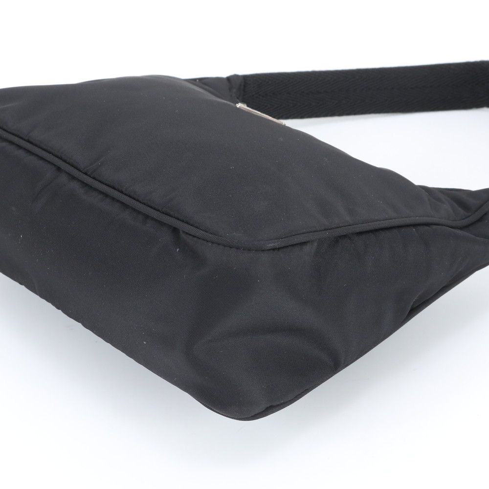 Prada Tessuto Nylon Triangle Logo Leather Handbag Tote Black — view 5