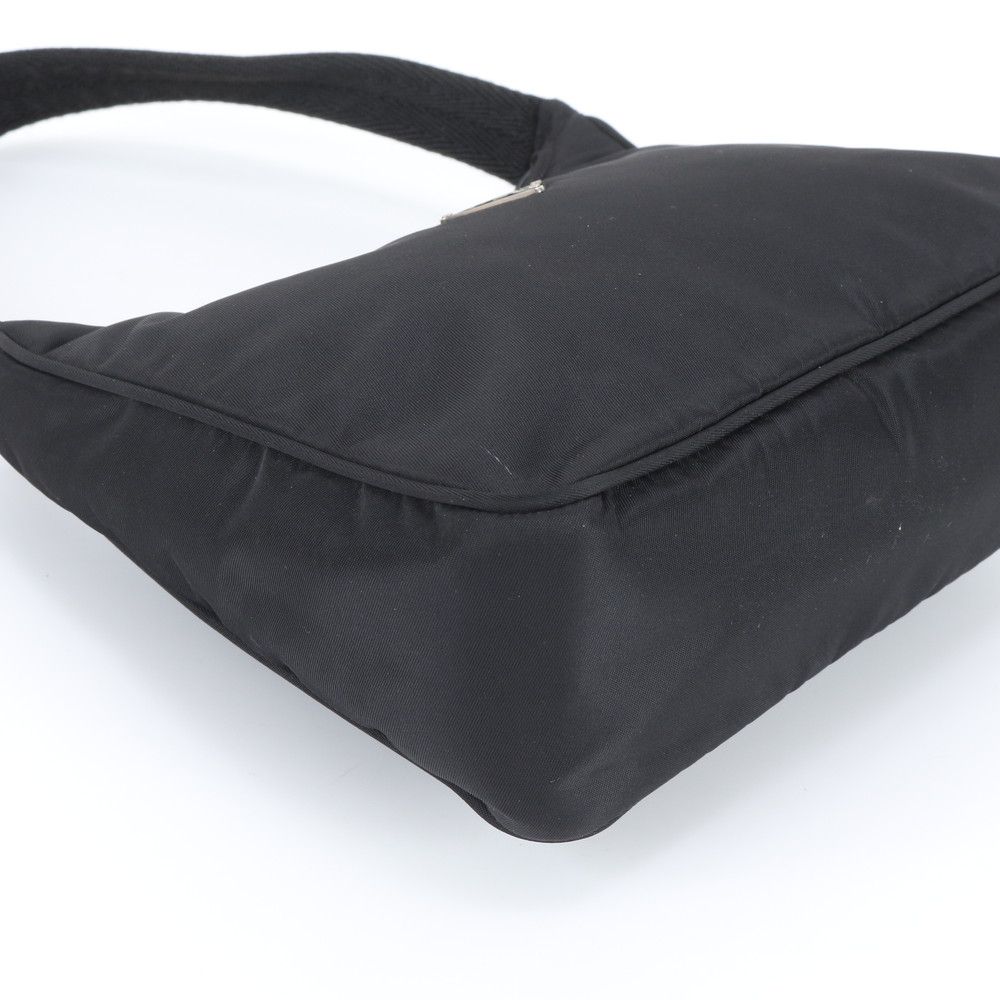 Prada Tessuto Nylon Triangle Logo Leather Handbag Tote Black — view 4