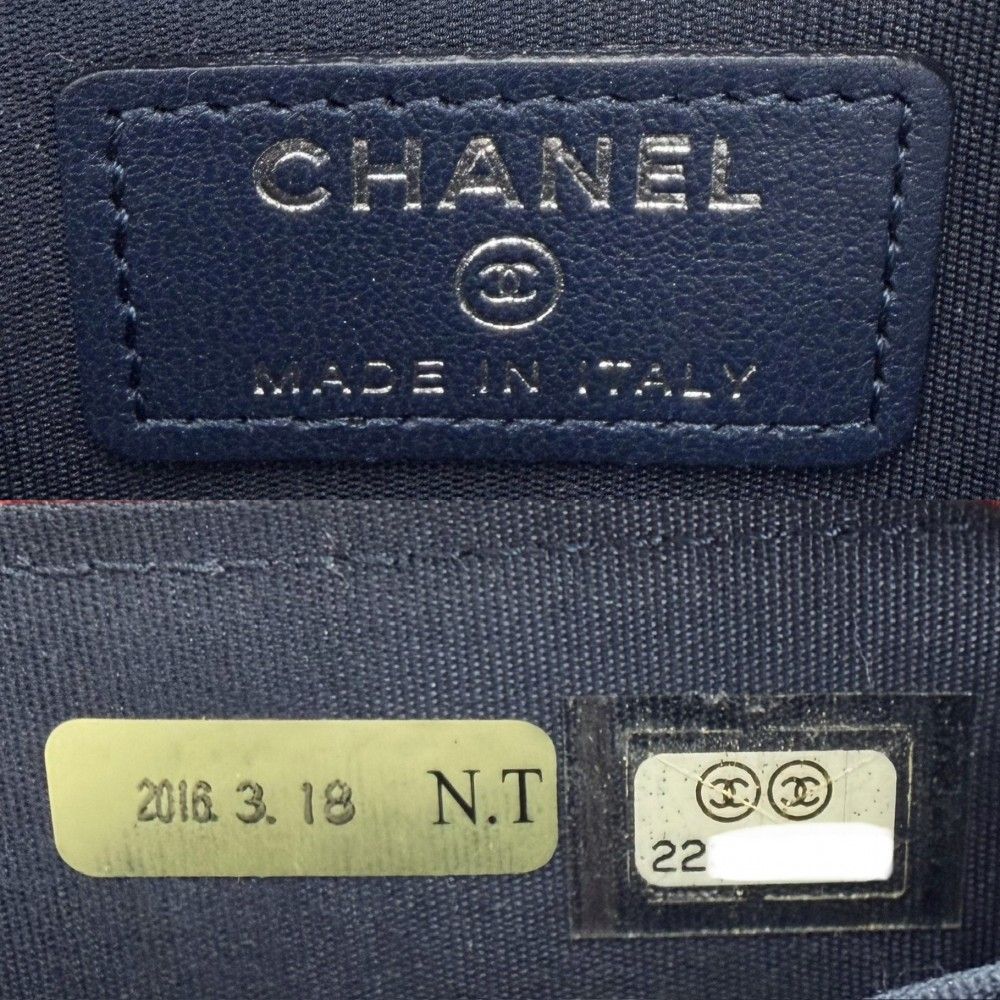 Chanel Coin Case Card CC Logo Purse Leather Red Navy Silver — view 5