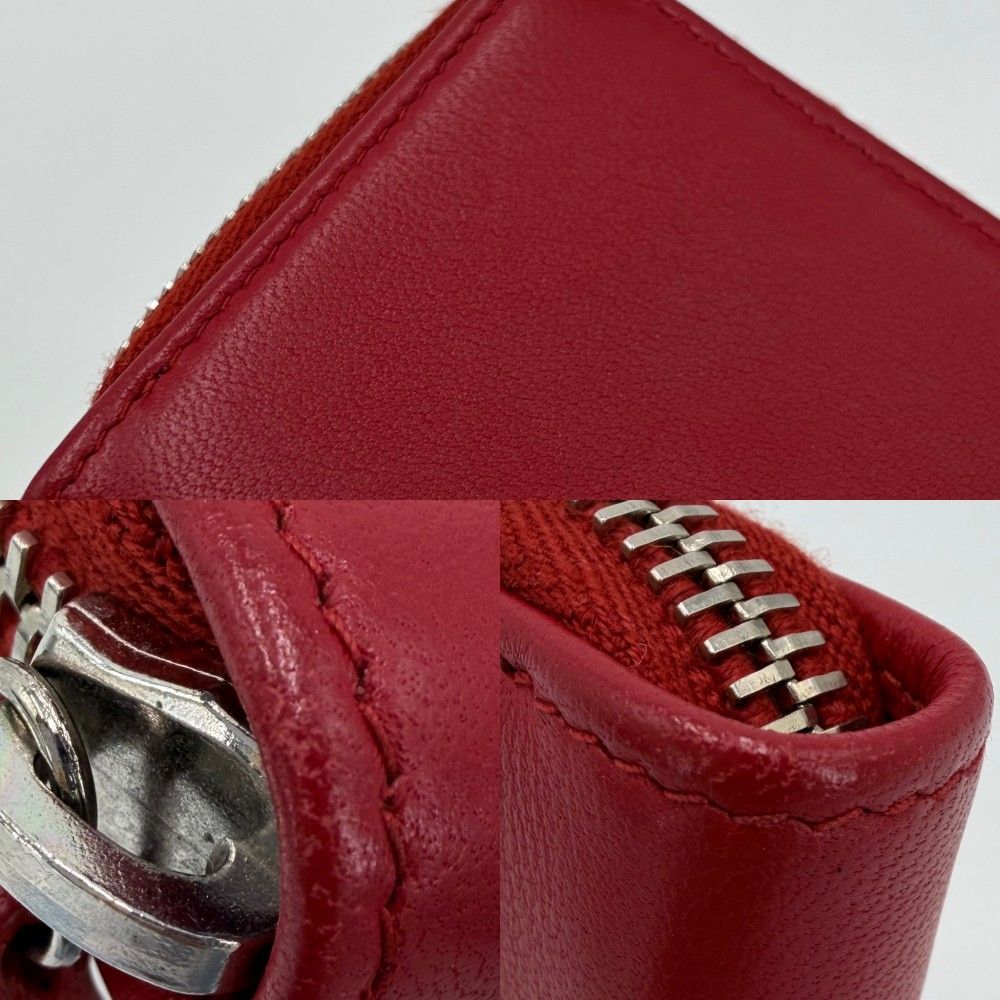 Chanel Coin Case Card CC Logo Purse Leather Red Navy Silver — view 6