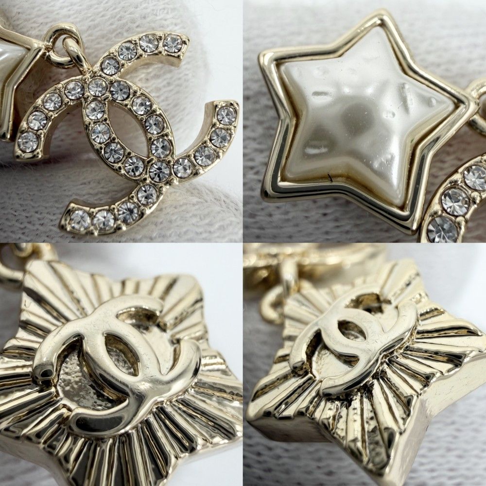 Chanel Earrings CC Logo Swing Star Rhinestone Faux Pearl 24c Gold — view 6