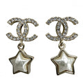 Chanel Earrings CC Logo Swing Star Rhinestone Faux Pearl 24c Gold