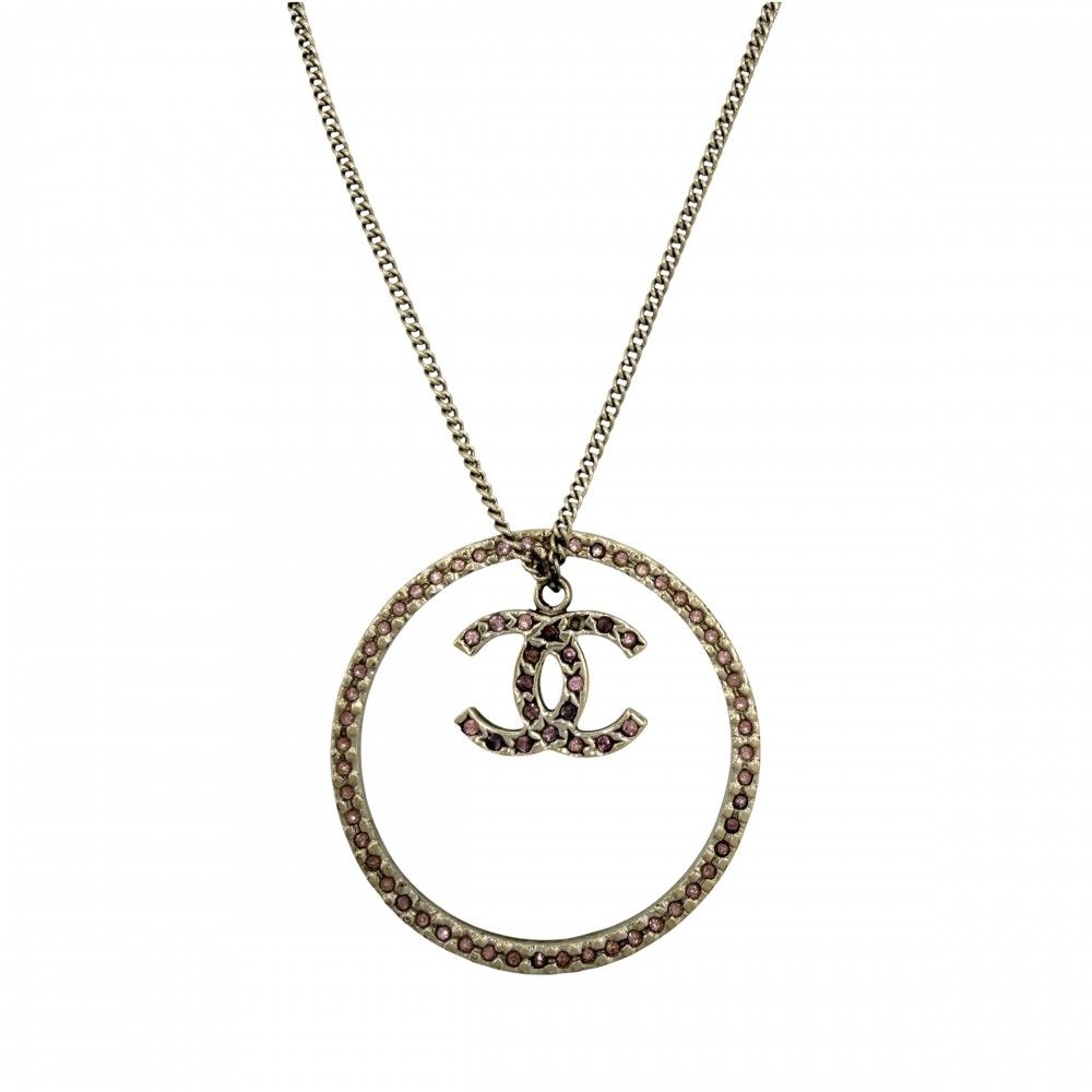 Chanel Necklace Circle CC Logo Long with Adjuster Star Rhinestone Gold Plated — view 2