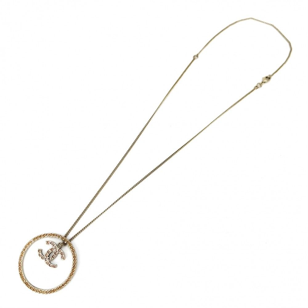 Chanel Necklace Circle CC Logo Long with Adjuster Star Rhinestone Gold Plated — view 5