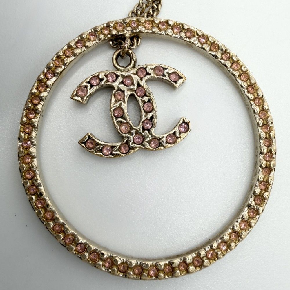 Chanel Necklace Circle CC Logo Long with Adjuster Star Rhinestone Gold Plated — view 8