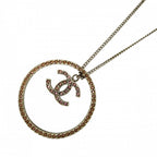 Chanel Necklace Circle CC Logo Long with Adjuster Star Rhinestone Gold Plated