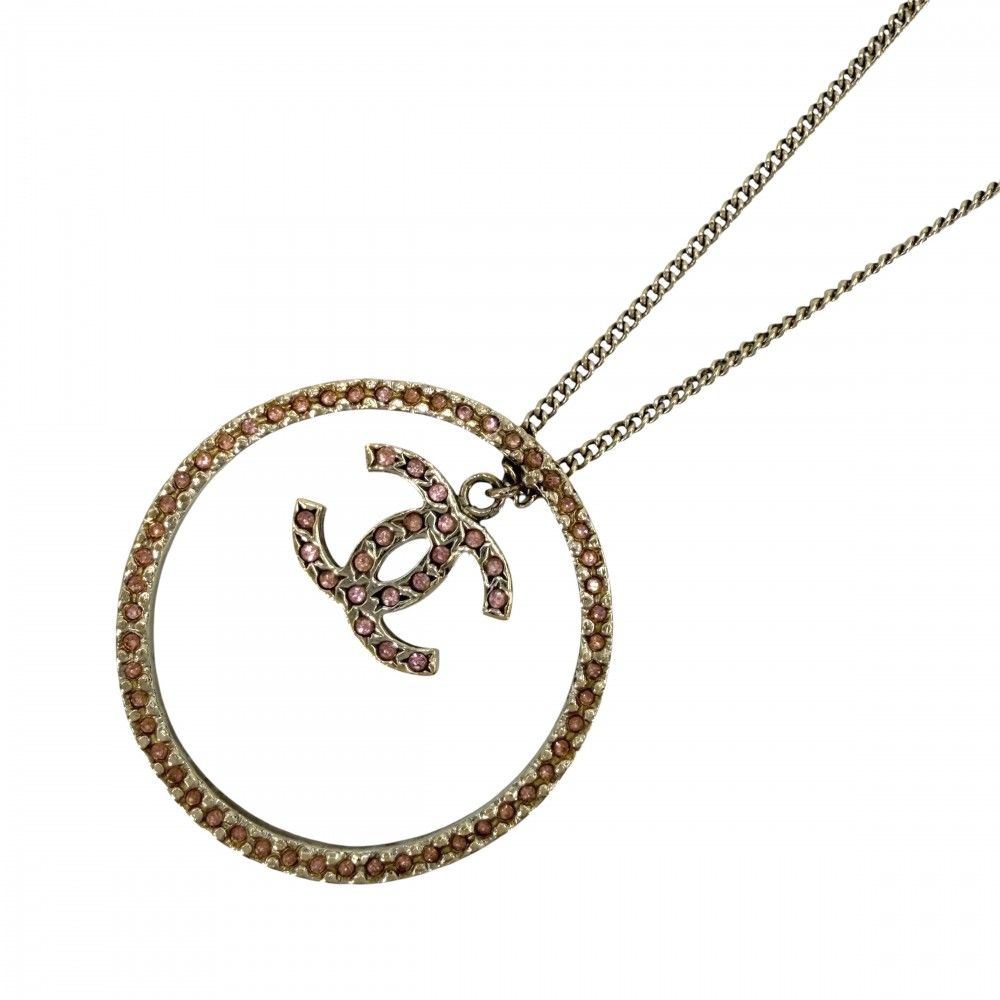 Chanel Necklace Circle CC Logo Long with Adjuster Star Rhinestone Gold Plated