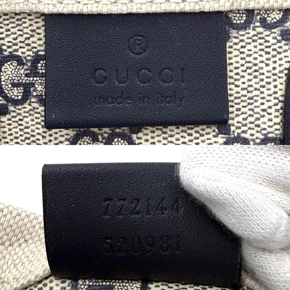 Gucci 2-Way Tote Shoulder Crossbody Lido Cotton Linen Beige Navy Silver — view 4