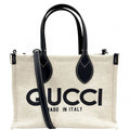 Gucci 2-Way Tote Shoulder Crossbody Lido Cotton Linen Beige Navy Silver