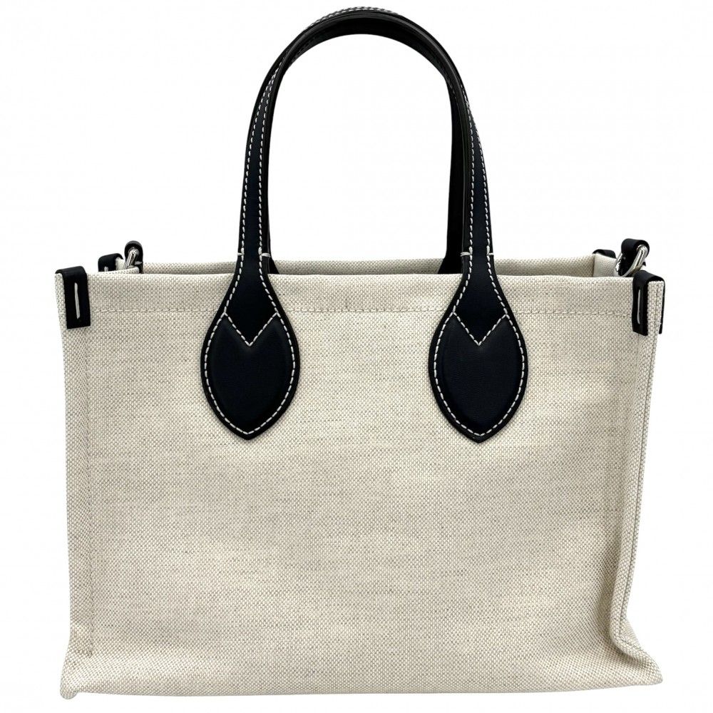 Gucci 2-Way Tote Shoulder Crossbody Lido Cotton Linen Beige Navy Silver — view 2