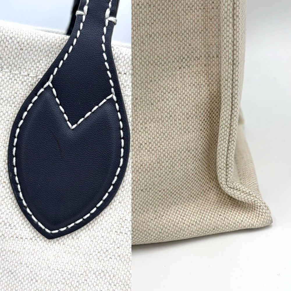 Gucci 2-Way Tote Shoulder Crossbody Lido Cotton Linen Beige Navy Silver — view 6