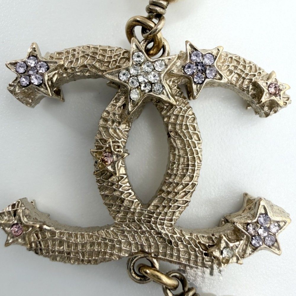 Chanel Necklace Star CC Logo Long Faux Pearl Rhinestone Gold Multicolor — view 6