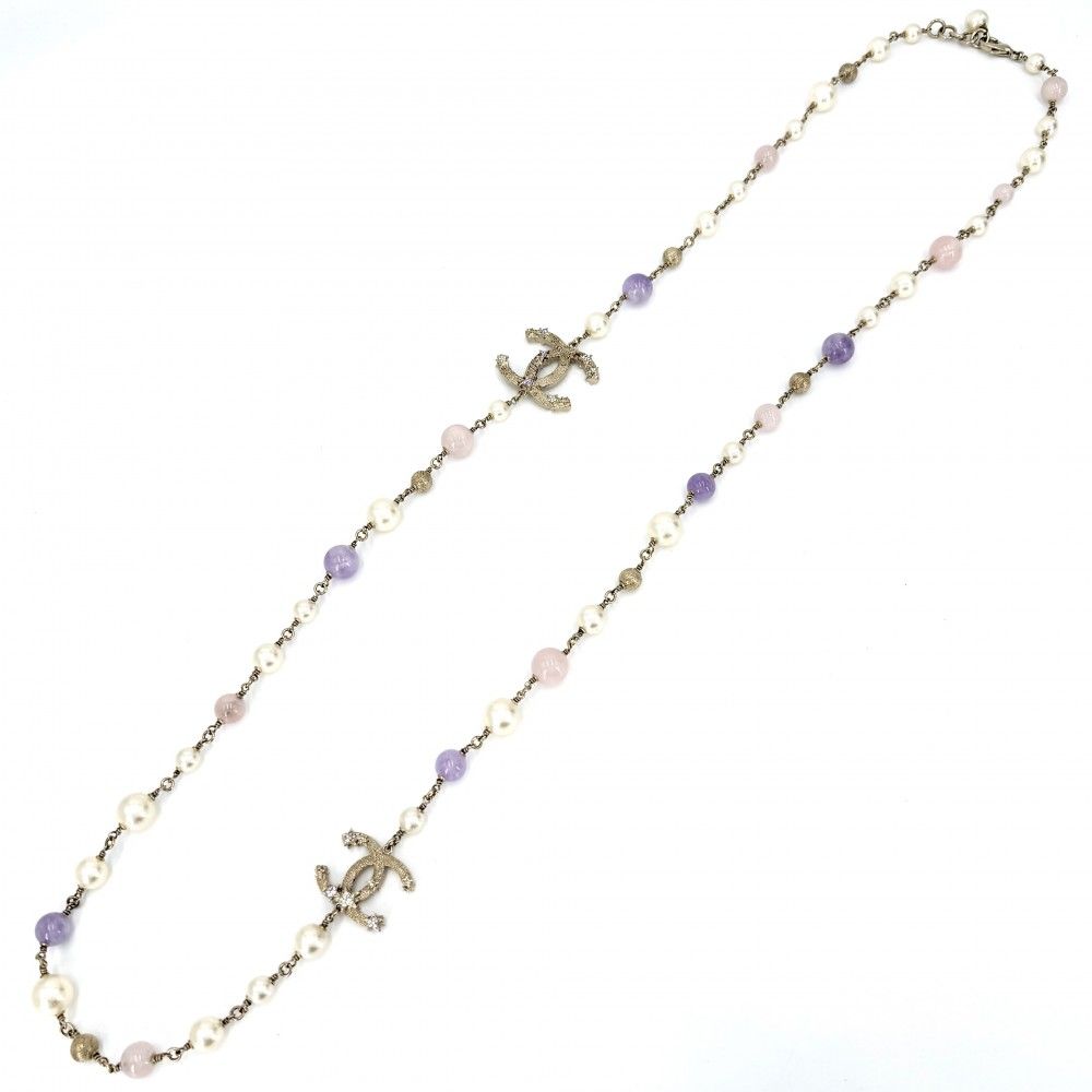 Chanel Necklace Star CC Logo Long Faux Pearl Rhinestone Gold Multicolor — view 4