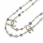 Chanel Necklace Star CC Logo Long Faux Pearl Rhinestone Gold Multicolor