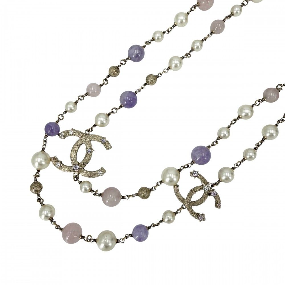 Chanel Necklace Star CC Logo Long Faux Pearl Rhinestone Gold Multicolor