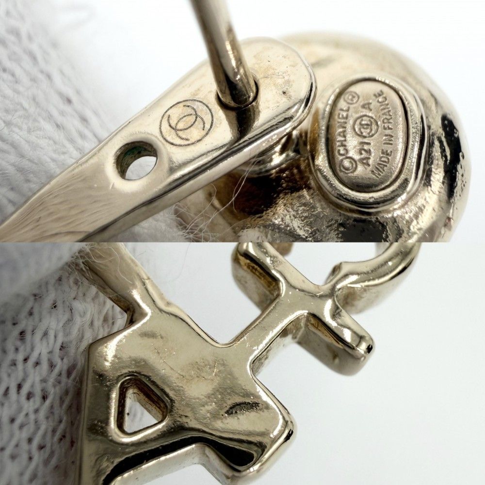 Chanel Earrings CC Logo Swing Rhinestone Faux Pearl Gold — view 6
