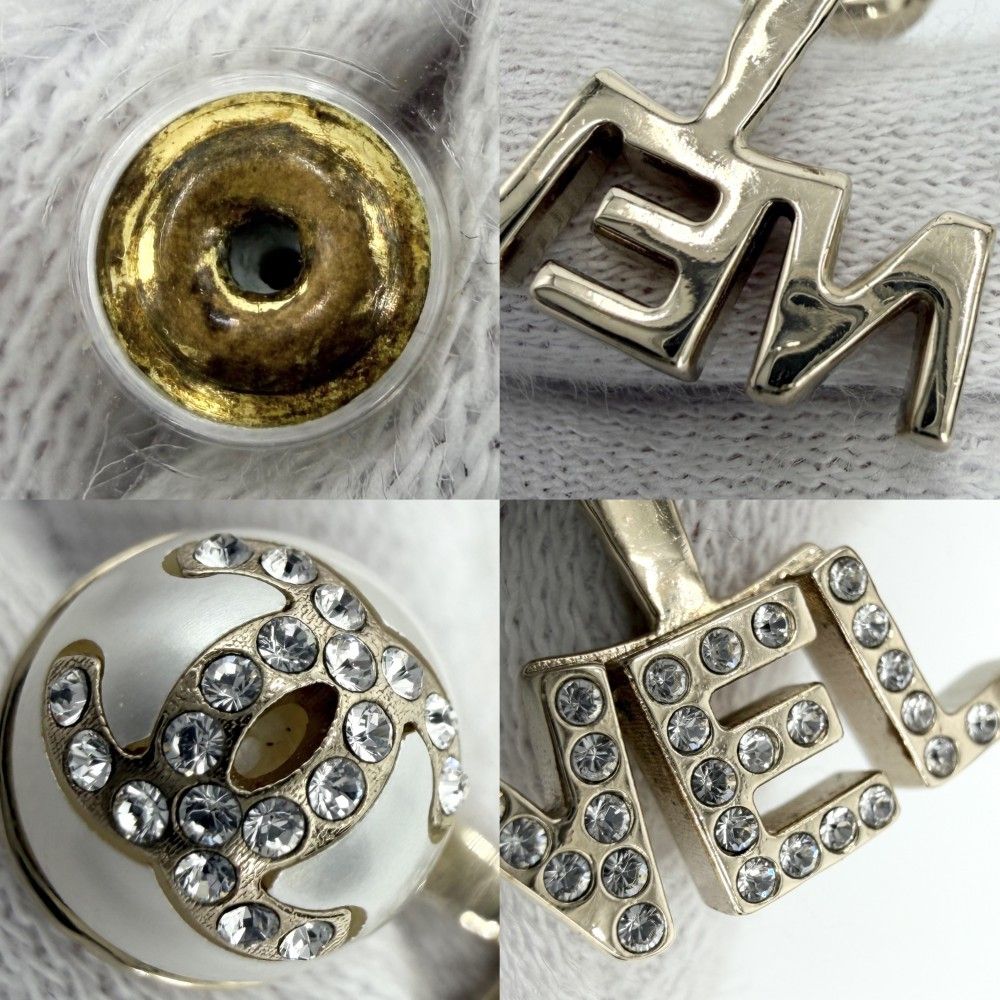 Chanel Earrings CC Logo Swing Rhinestone Faux Pearl Gold — view 7