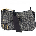 Dior Shoulder Bag Trotter Canvas Leather Navy Gold