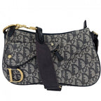 Dior Shoulder Bag Trotter Canvas Leather Navy Gold