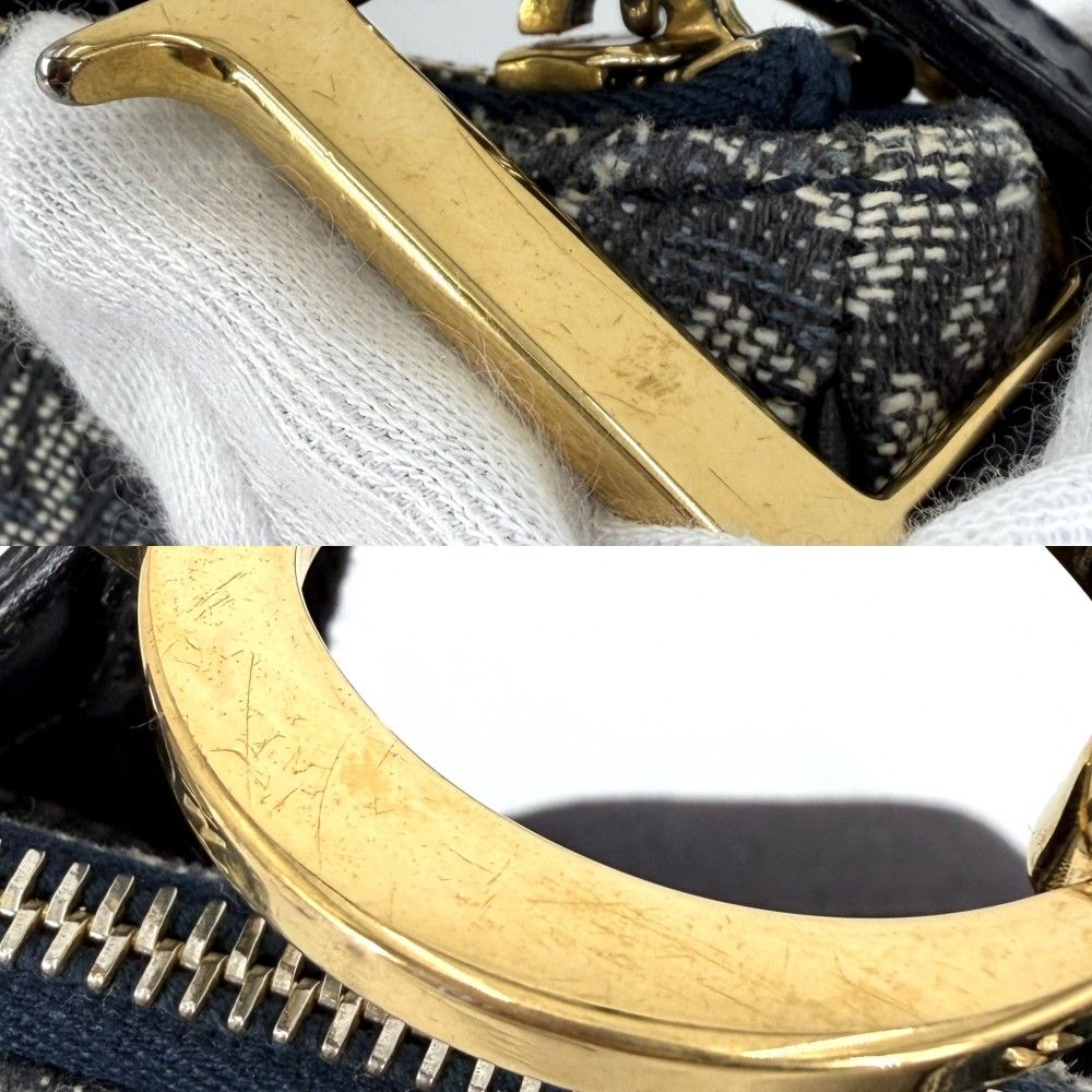 Dior Shoulder Bag Trotter Canvas Leather Navy Gold — view 8