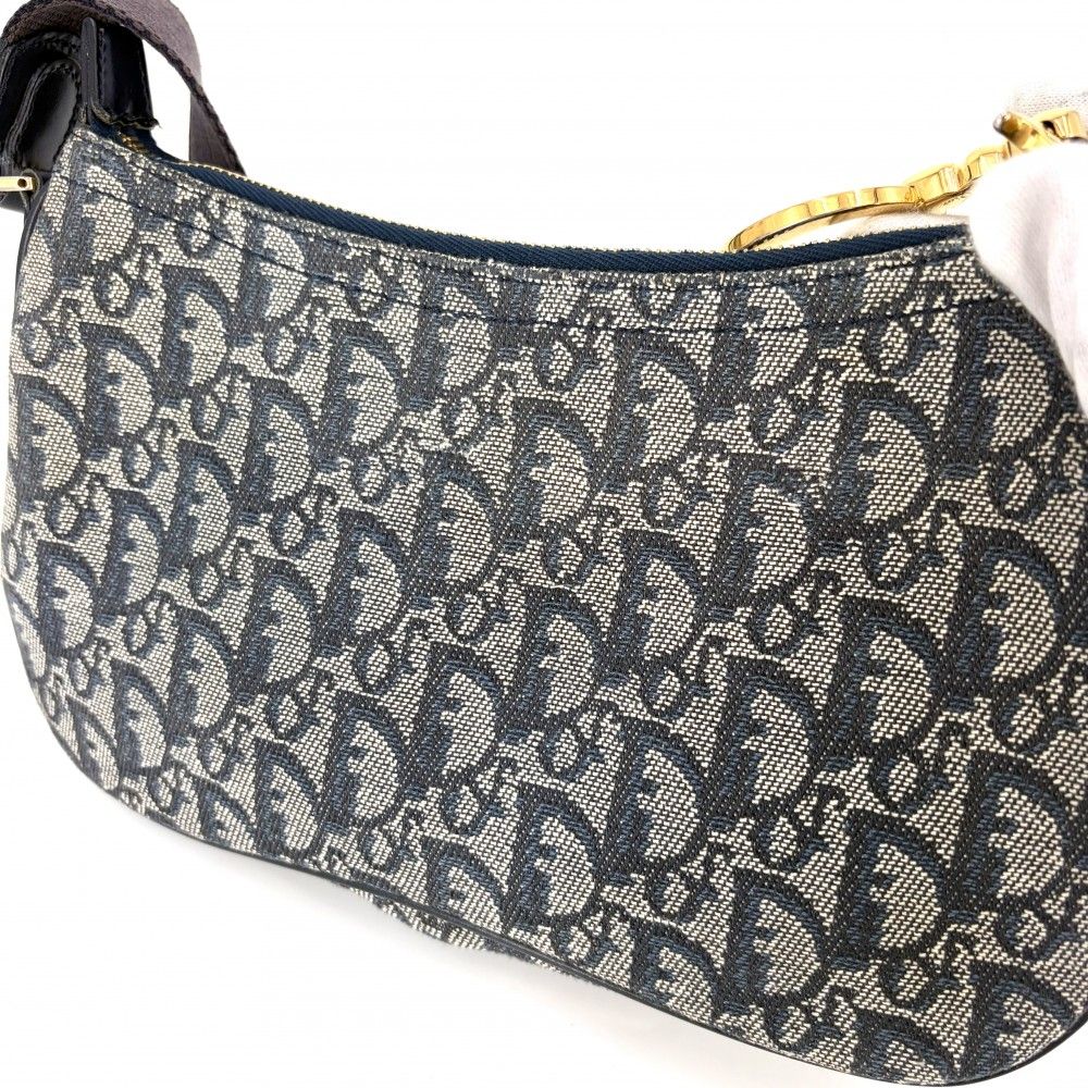 Dior Shoulder Bag Trotter Canvas Leather Navy Gold — view 6
