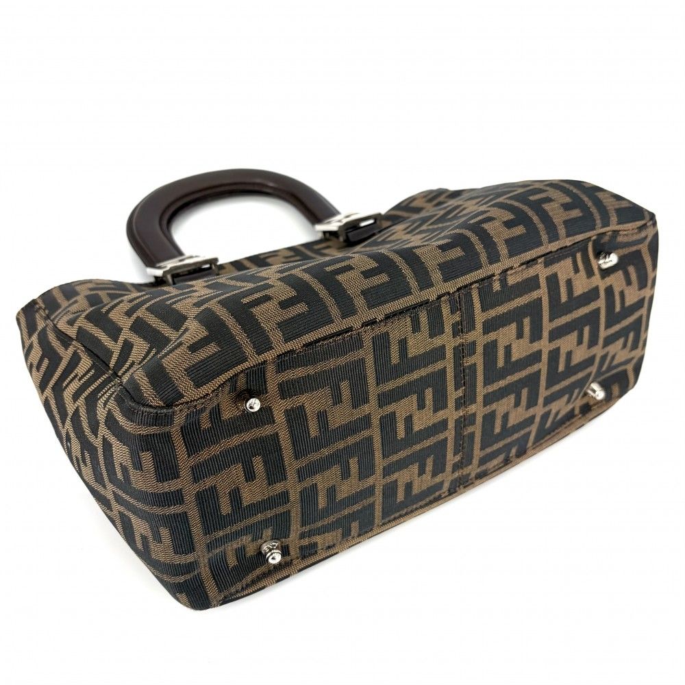 Fendi Handbag Zucca Shoulder Canvas Leather Brown Silver — view 3