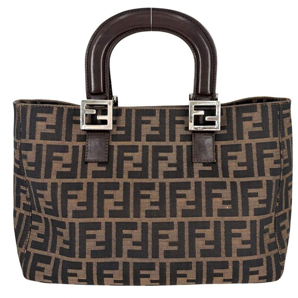 Fendi Handbag Zucca Shoulder Canvas Leather Brown Silver