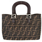 Fendi Handbag Zucca Shoulder Canvas Leather Brown Silver