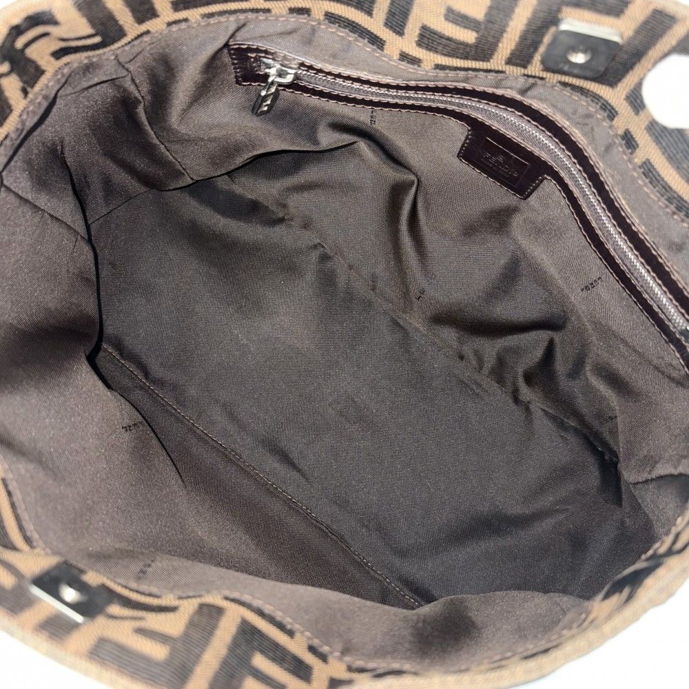 Fendi Handbag Zucca Shoulder Canvas Leather Brown Silver — view 4